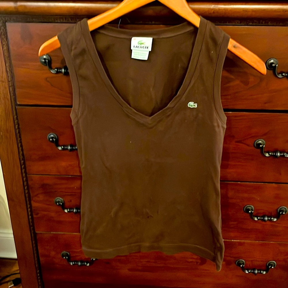 Lacoste Chocolate Brown V Neck Sleeveless tank top Size 40